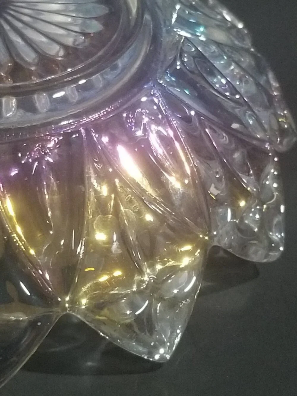 Vintage Federal Glass Petal Iridescent 10” Bowl Atomic Starburst MCM